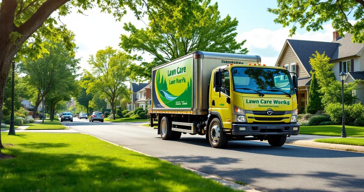 Lawn care truck on efficient suburban route