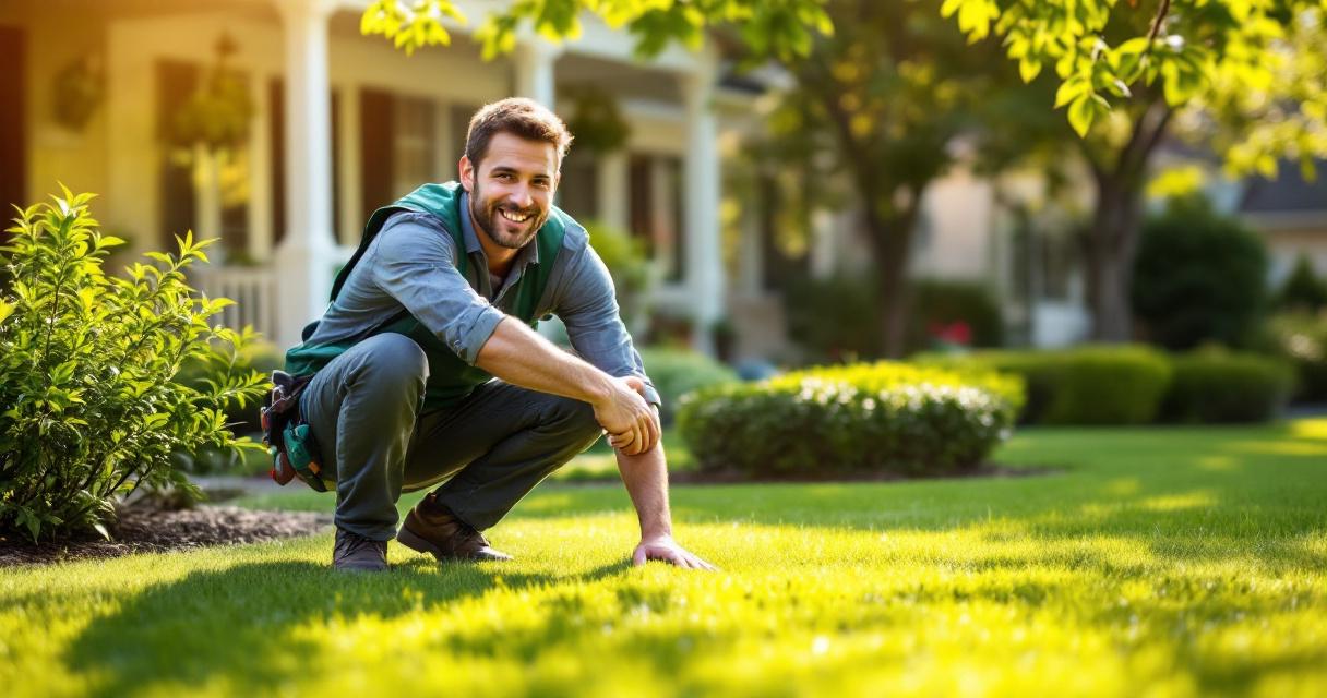 Lawn care professional building relationship with satisfied customer