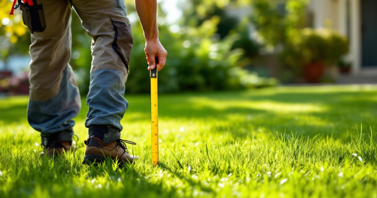 Lawn care professional measuring a residential property