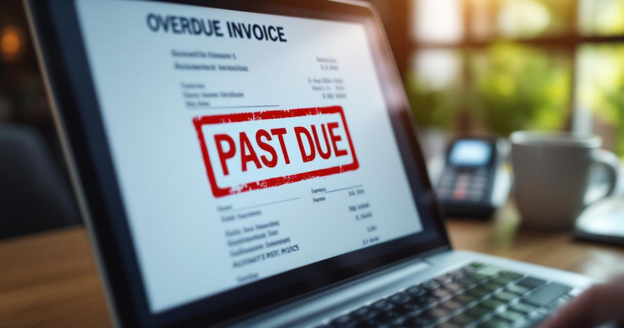 Overdue lawn care invoice on laptop screen