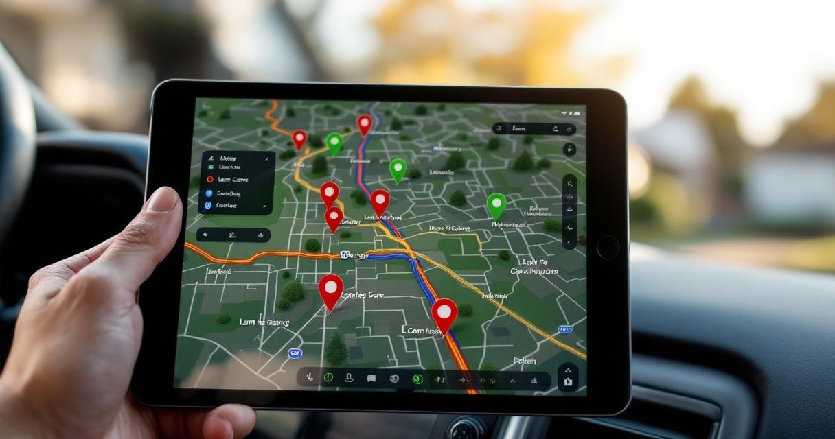 Optimized lawn care route on tablet showing daily stops