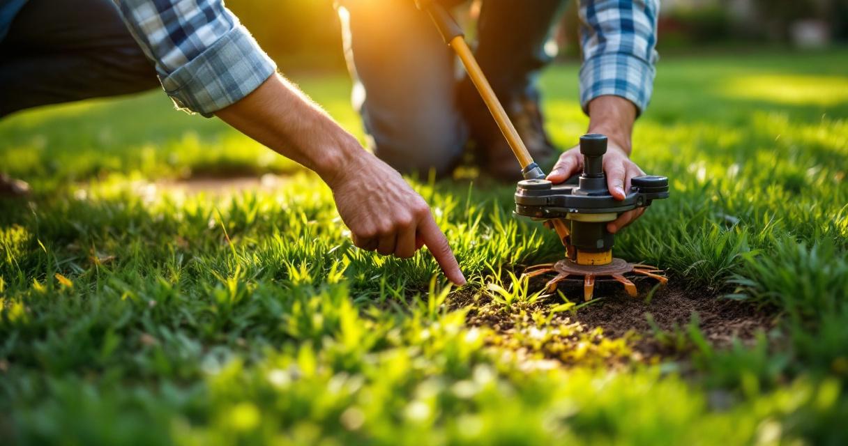 Lawn care pro recommending aeration service to homeowner